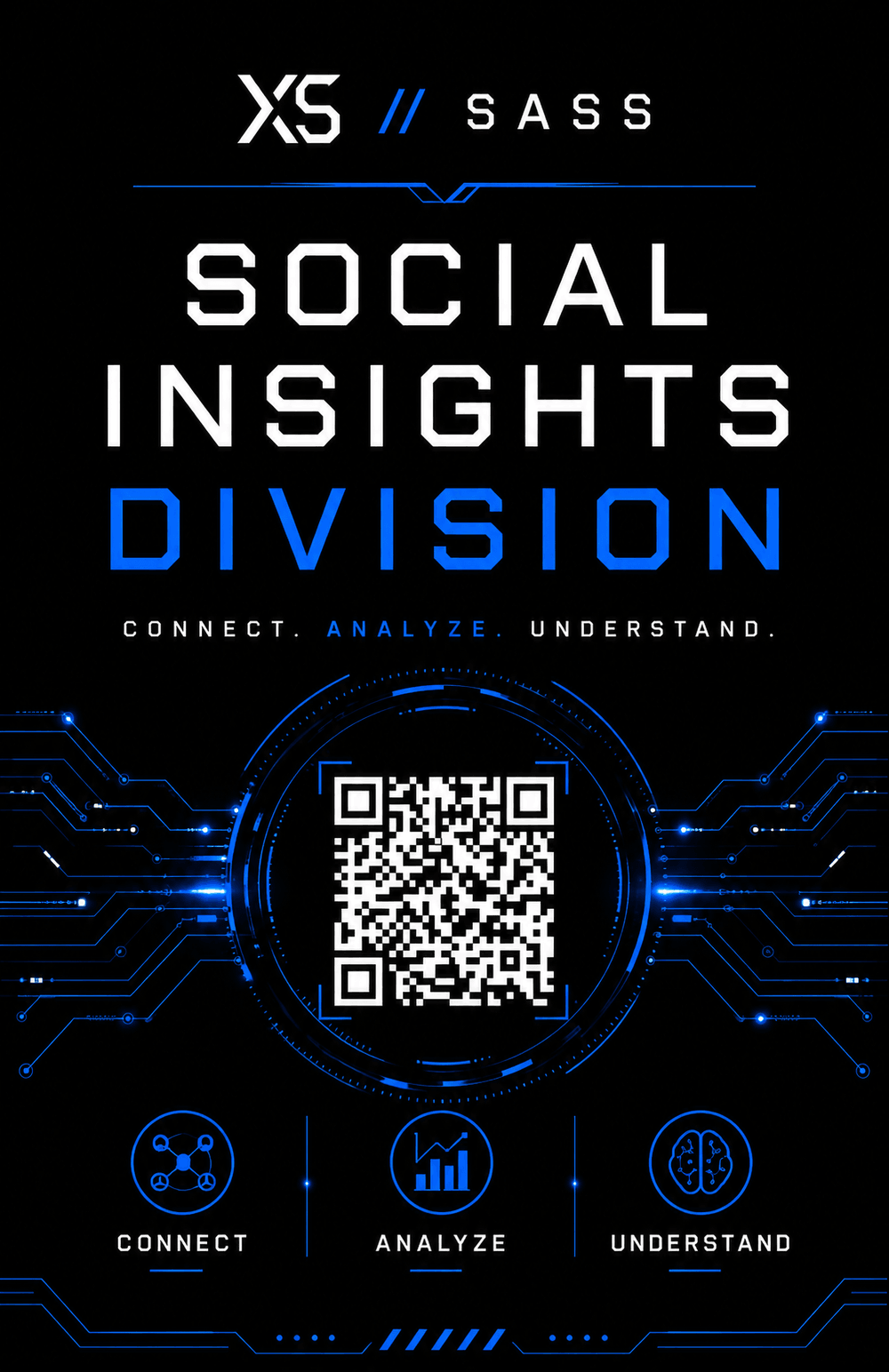 An XS//SASS Social Insights product with its scannable QR credential, circled